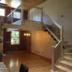 White pine timbers, custom fabricated floating stairs w/ rebar balusters